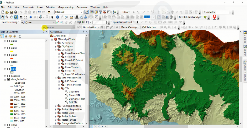 نمایش مسیر طراحی شده روی نقشه در ArcGIS